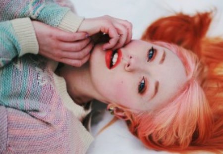 bright beauty - woman, sexy, redhead, female, photography, colorful, pretty, pink, red, mode