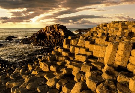 fantastic rock formation on a beach - beach, formation, rocks, clouds