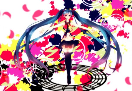 ~Hatsune Miku~ - hatsune miku, musical notes, vocaloid, anime, colorful