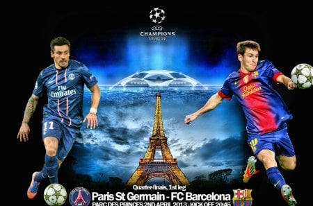 Paris St Germain - FC Barcelona - paris st germain, messi, champions league, zlatan ibrahimovic, lionel messi, fc barcelona, paris, wallpaper