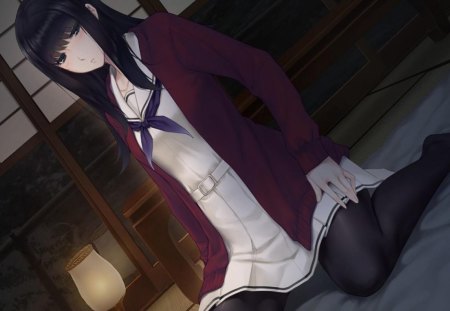 Innocent Grey - school uniform, cg, long hair, room, game, girl