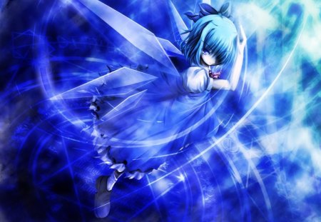 Blue dancing fairy - wings, angels, fairys, anime, blue