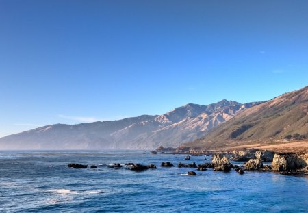 beautiful sea coastline - mountains, sea, coast, rocks