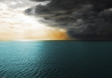 storm crossing the ocean - horizon, ocean, clouds, storm