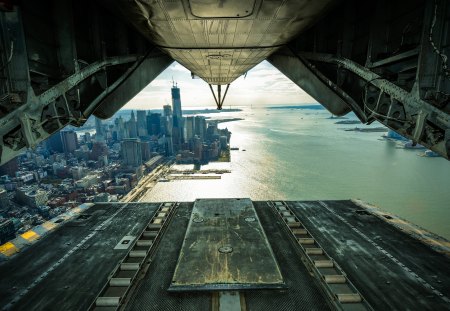 city landing - water, photography, helicopter, city, cool, architecture