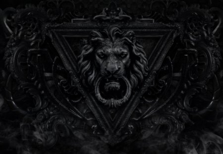 steel lion - lion, photography, knocker, black, pretty, cool, door, animal, artistic