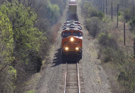 Engine on the Move - train, railroad, trains, tracks, rail