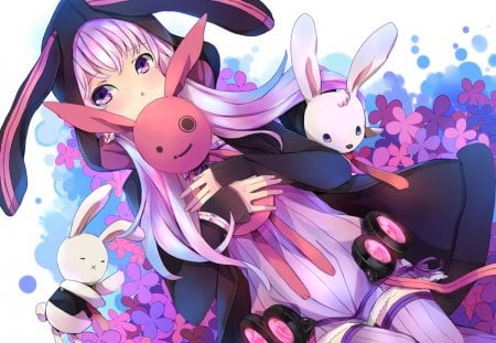 Bunnies!! - flowers, vocaloid, anime, purple, toys, bunnies, Yuzuki Yukari