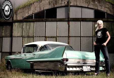 classic car and girl - girl, garage, car, classic