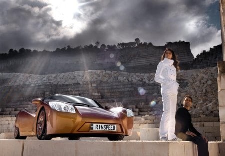 sports car - chrysler, girl, car, road