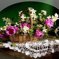 Spring flowers in basket