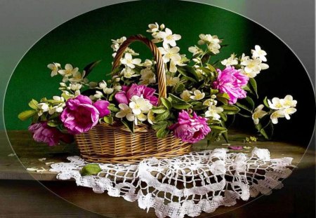 Spring flowers in basket