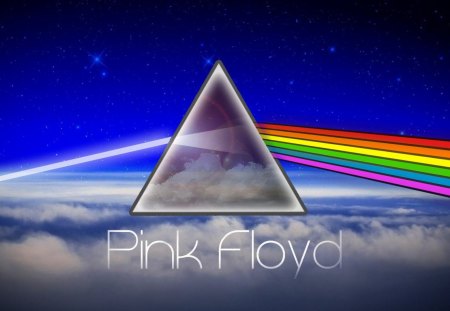 PINK FLOYD - moon, rainbow, sky, cloud, pink, blue, music