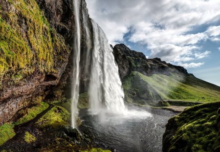 amazing waterfalls hdr - cliff, pool, waterfalls, hdr, grass