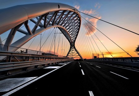 beautiful modern blacktop bridge - arch, modern, blacktop, sunset, bridge