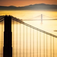 bridges in a yellow fog