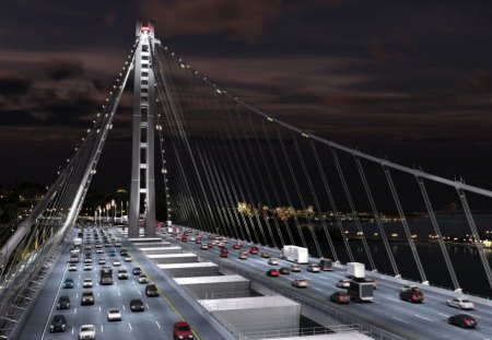 amazing modern wide bridge - modern, wide, night, bridge, tower