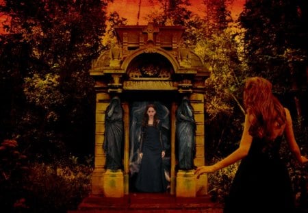 The Cemetery - cemetery, lady, fantasy, night