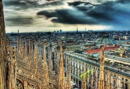 gorgeous cityscape from the roof of a cathedral hdr - cathedral, clouds, urban, hdr, city, dome