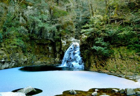 FROTHY FALLS - waterfalls, pool, rock, forest, froth