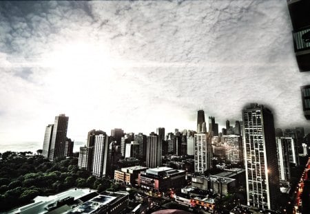 chicago after a storm hdr - skyscrapers, city, dark, clous, hdr