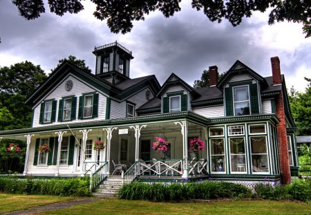 lovely home from the 19th century hdr - tower, old, house, trees, hdr, grass