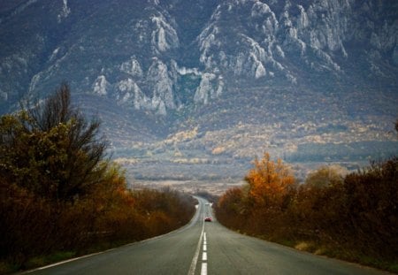 On the Road - trees, photography, road, photo, Bulgaria, mountain, fall, nature, car, autumn