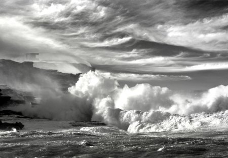 MOTHER NATURE - white, black, clouds, waves