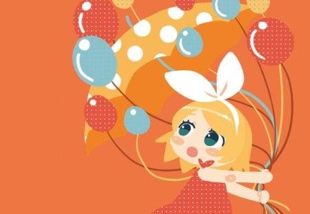 ~Little Rin~ - anime, vocaloid, blonde, colorful, umbrella, rin kagamine, balloons, cute, bow