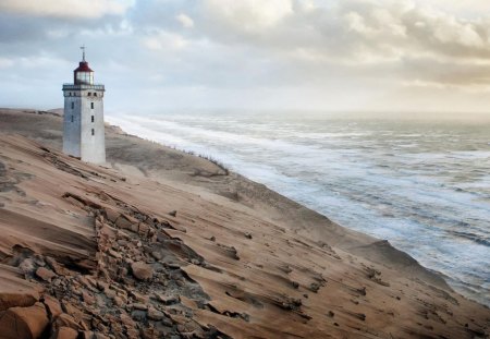 End of the world - clouds, lighthouse, cliffs, landscapes, seaside