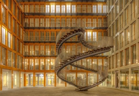 spiral staircase to nowhere - lobby, stairs, dead end, windows