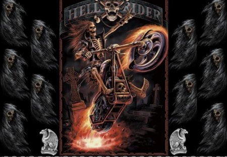 hell rider bike - skeleton, hells rider, bike, dark