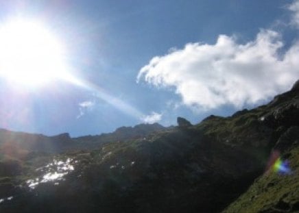 Sunshine Mountain - nature, bright light, sunshine, peeks, mountain, clouds, light, sun