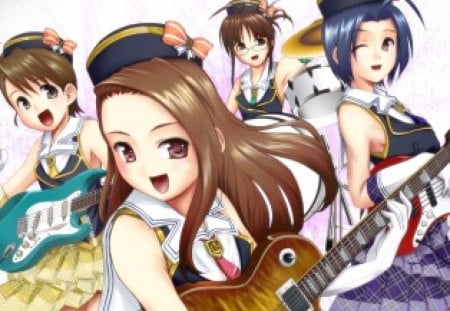 ~All Eyes On Me~ - anime, band, girls, music, idolmaster, instruments, futami ami, akizuki ritsuko, guitars, miura azusa, friends, minase iori