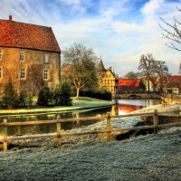 winter frost around the river through town