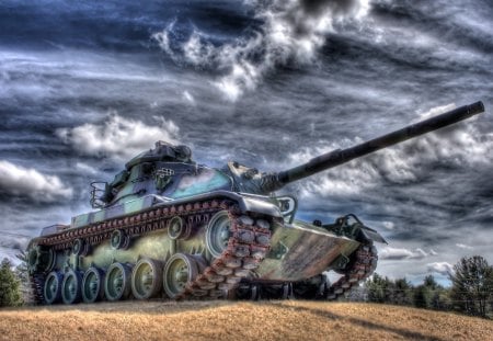 american patton tank hdr - clouds, vintage, military, tank, hdr