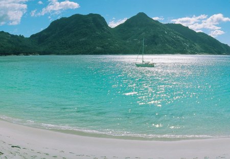 Calm sea - yatch, landscapes, forest, sand, mountain, australia