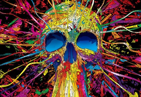 colorful_skull - abstract, colorful, blue, red, green, colors, skull