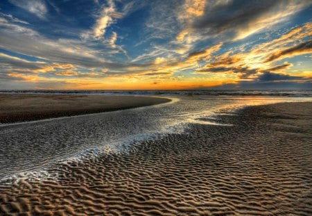 Sunset - beauty, beautiful, beach, ocean, peaceful, ocean view, sand, sky, clouds, view, lovely, splendor, sunset, sea, nature