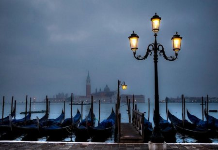 Gondolas In Venice - blue, sky, venice, gondolas