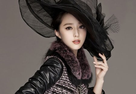 Fan Bingbing - beauty, woman, elecant, fur, fan bingbing, actress, hat, girl, black, asian, model, purple, oriental