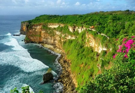 Lovely sea view - nice, sky, greenery, water, rocks, coast, view, pretty, ocean, summer, lovely, waves, nature, blue, beautiful, stones, sea