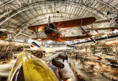 beautiful airplane museum hdr - planes, vintage, hanger, museum, hdr