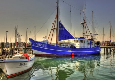 blue sailboat docked hdr - marina, hdr, boats, docks