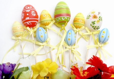 ~â™¥Easter Greetingsâ™¥~ - eggs, bows, easter eggs, ribbons, holiday, easter, flowers, spring