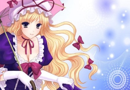 Yakumo Yukari - touhou, girl, game, yukari, umbrella, anime, long hair, blonde