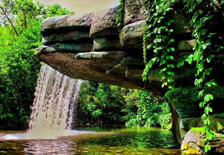 WATERFALLS - leaves, lake, stones, waterfall