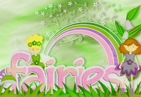 Fairies - rainbow, yellow, pink, fairies, green, cute, fantasy