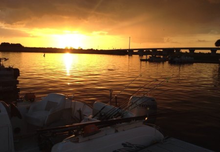 Okeechobee Sunset - sky, water, sunset, clouds