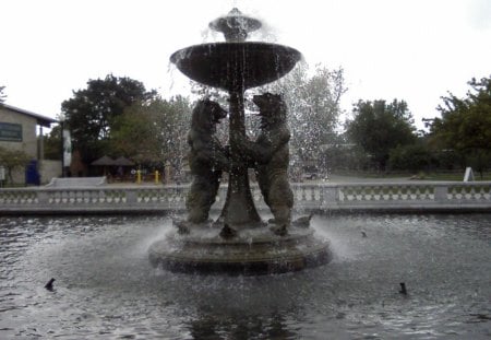 The Bear Fountain at the Detroit Zoo 2 - water, fountain, trees, bear